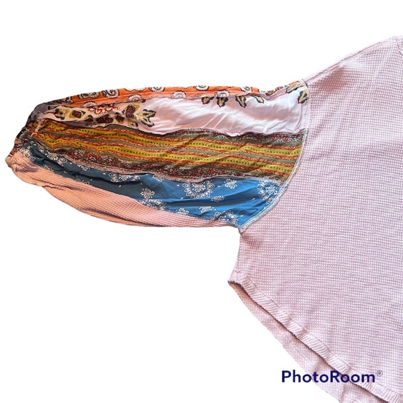 Free people blossom print Dolan balloon sleeve top mixed paisley thermal top - Picture 9 of 12